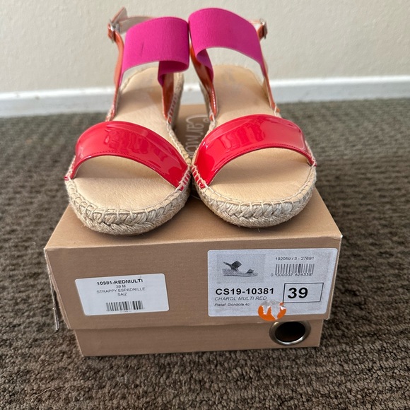 Carmen Saiz Red-Orange-Pink Colorblock Espadrille Sandals - Picture 3 of 6